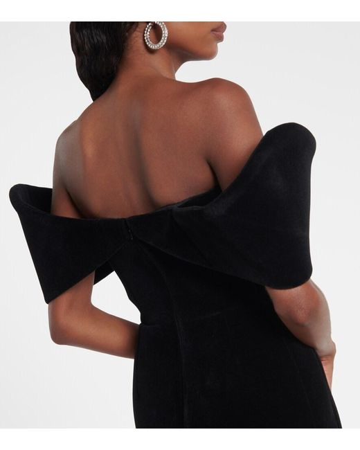 David Koma Black Off-Shoulder Velvet Minidress