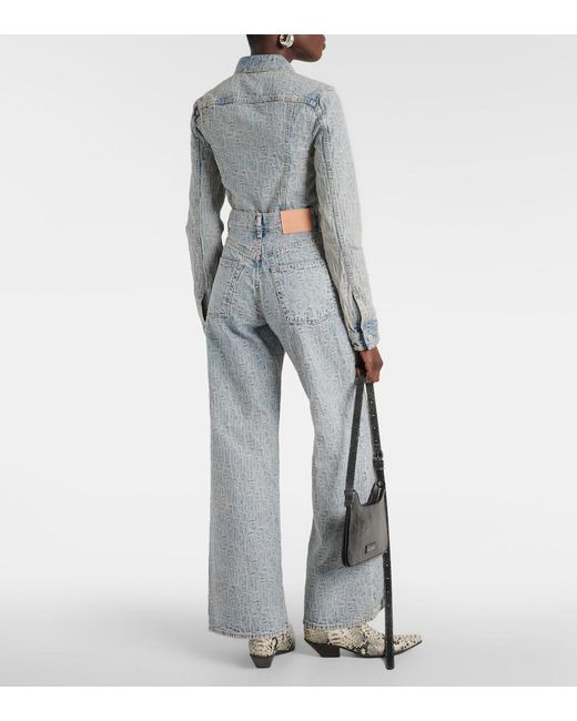Acne Gray Monogram High-Rise Wide-Leg Jeans