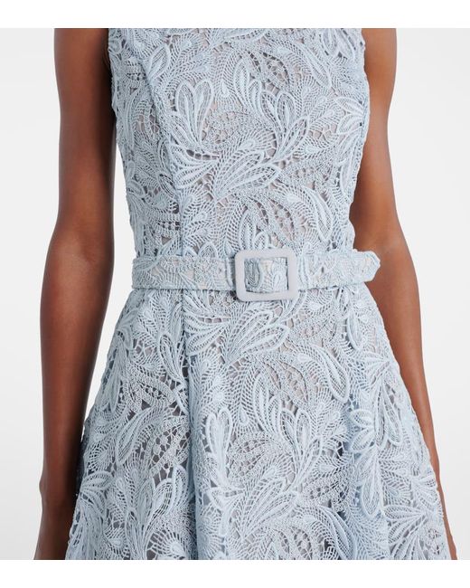 Robe Midi En Dentelle A Fleurs Oscar de la Renta en coloris Blue