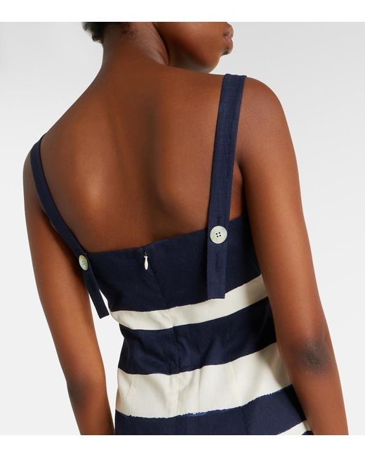 Veronica Beard Blue Ella Striped Linen-Blend Midi Dress