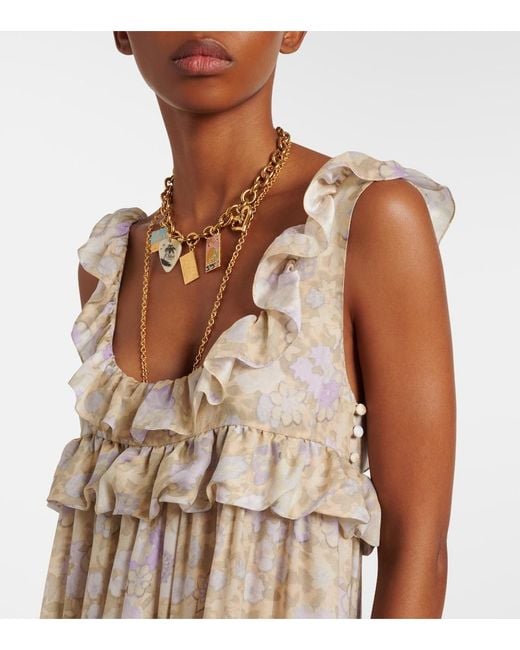 Chloé Natural Floral Ruffled Silk Charmeuse Maxi Dress