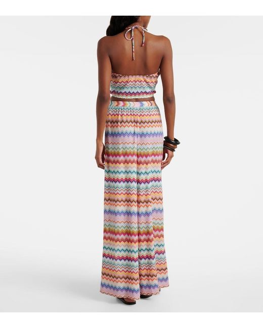 Missoni White Zigzag Lame Palazzo Pants