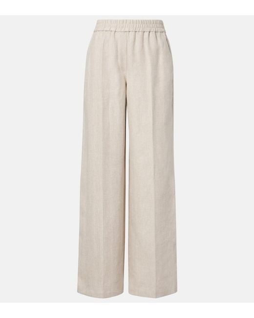 Brunello Cucinelli Natural Linen And Cotton Wide-Leg Pants