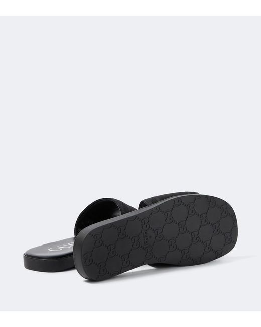 Gucci Black Logo Canvas And Leather Slides for men