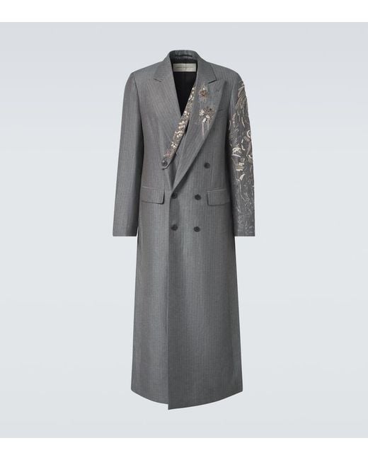 Dries Van Noten Gray Floral Linen And Wool Coat for men