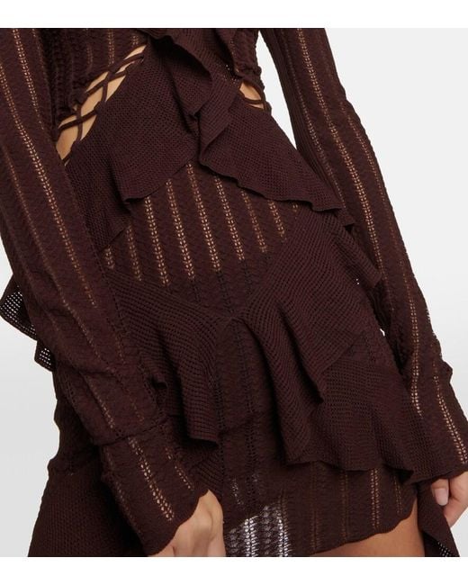 Dion Lee Brown Ruffled Pointelle Minidress