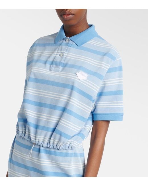 Prada Blue Striped Cotton Pique Polo Shirt