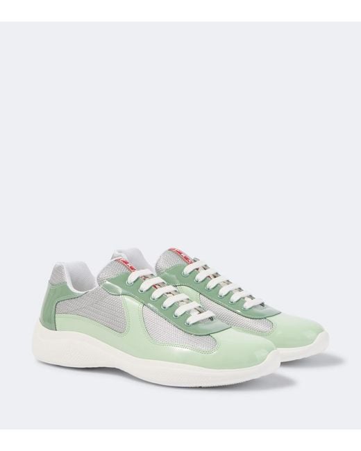 Prada Green America's Cup Leather-Trimmed Sneakers for men