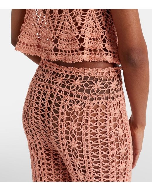 Anna Kosturova Pink Crochet Cotton Wide-Leg Pants