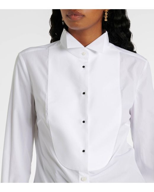 Dolce & Gabbana White Pique-trimmed Cotton Poplin Blouse