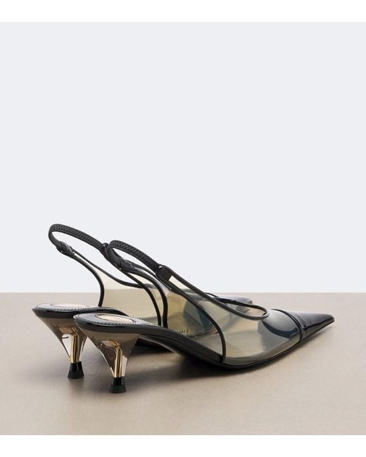 Saint Laurent White Fanny Leather-Trimmed Slingback Pumps