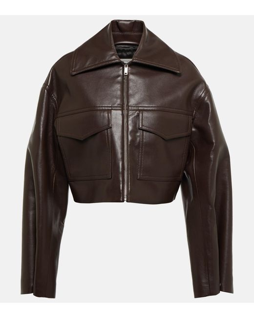 Nanushka Brown Sapir Cropped Faux Leather Jacket