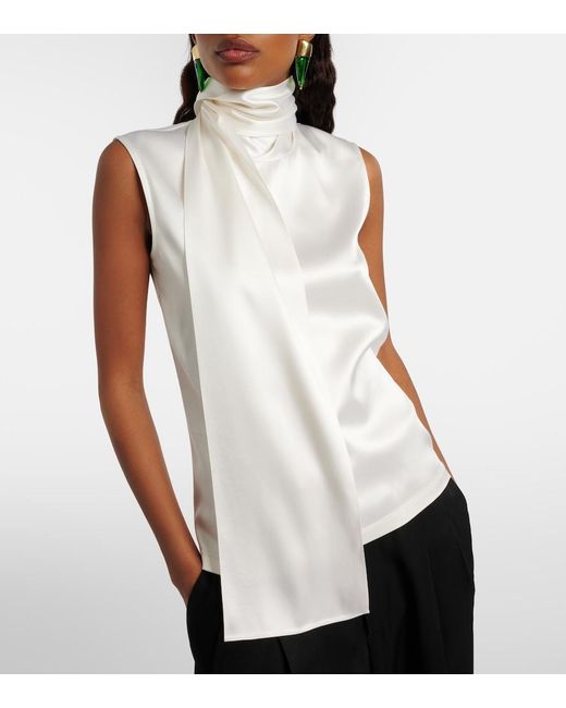Bottega Veneta White Scarf-Detail Silk-Blend Satin Top