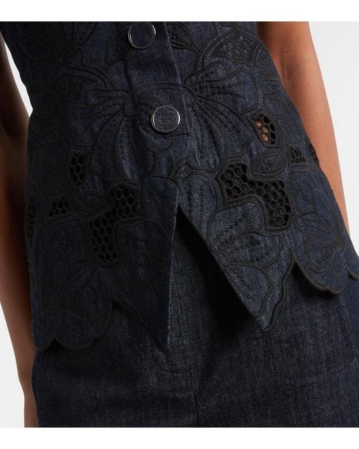 Veronica Beard Blue Mirielle Cotton Chambray Top