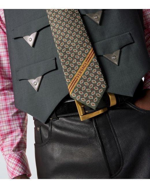 Versace Green Logo Printed Silk Tie for men