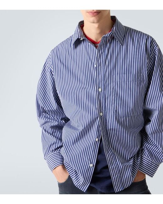 Balenciaga Blue Striped Cotton-Blend Poplin Shirt for men
