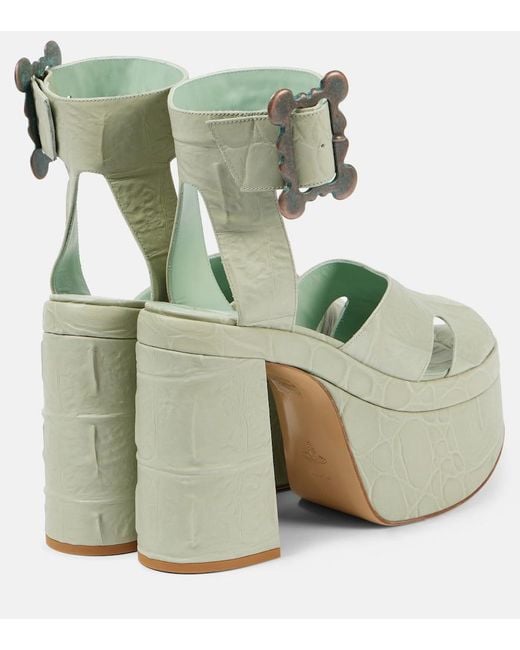 Vivienne Westwood Green Olde London Croc-Effect Leather Platform Sandals