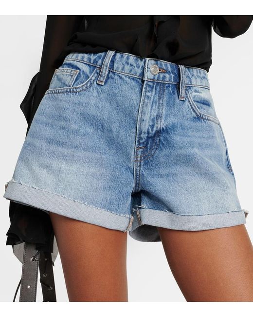 FRAME Blue High-Rise Jeansshorts Le Grand Garcon