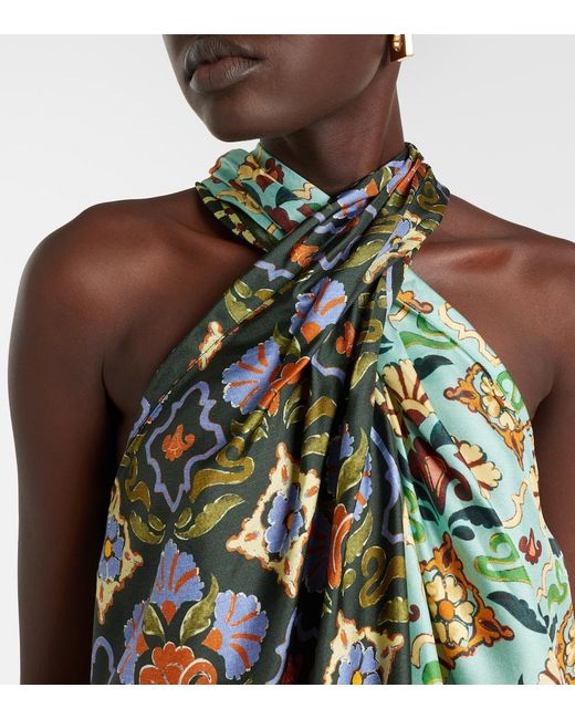 ALÉMAIS Green Cece Floral Silk Halterneck Top