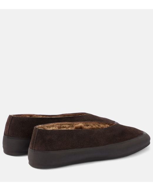 Le Monde Beryl Brown Apres Ski Shearling-Lined Suede Ballet Flats
