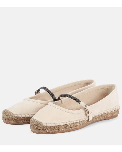 Brunello Cucinelli Natural Espadrilles Monili Aus Veloursleder