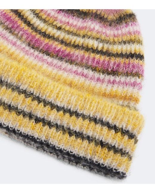 Isabel Marant Natural Morenne Striped Mohair And Wool-Blend Beanie