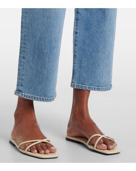 SLVRLAKE Denim Blue London Cropped High-Rise Straight Jeans