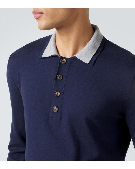 Eleventy Blue Cotton And Cashmere Polo Sweater for men