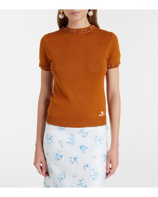 ShuShu/Tong Orange Lace-Trimmed Linen Top