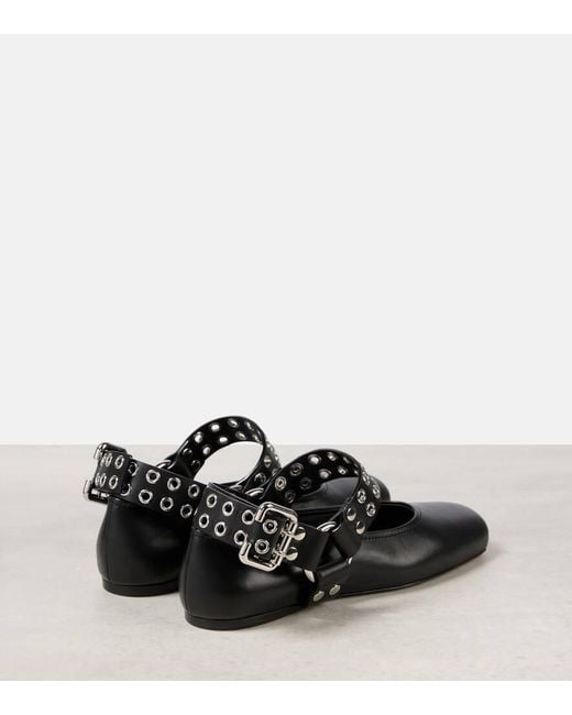 Alaïa Black Verzierte Mary-Jane-Ballerinas Aus Leder
