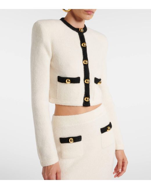 Alessandra Rich White Cropped Wool-Blend Jacket