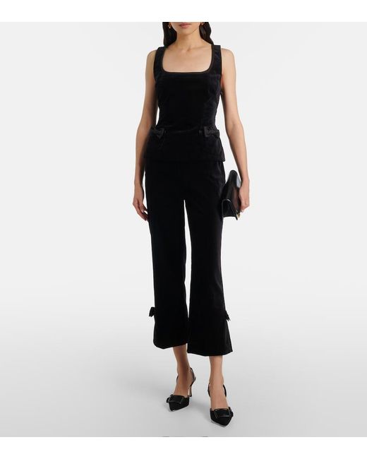 Posse Black Quincy Bow-Detail Cotton Velvet Top