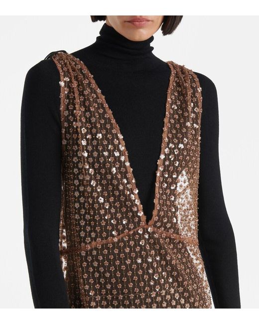 Dorothee Schumacher Brown Pure Glam Sequined Floral Wool Midi Dress