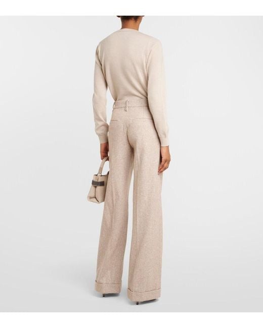 Brunello Cucinelli Natural Chevron Wool-Blend Flared Pants