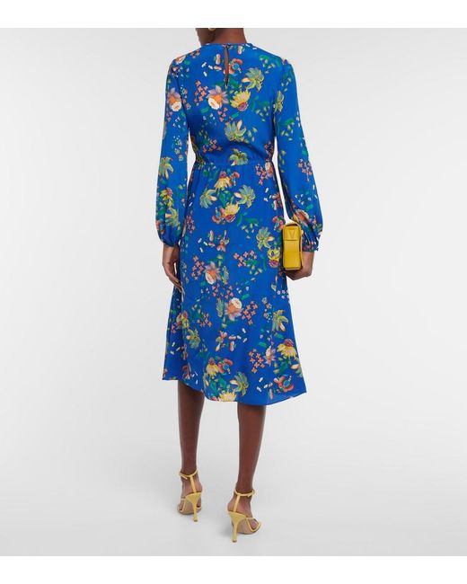 Diane von Furstenberg Blue Sydney Floral-print Crepe De Chine Midi Dress