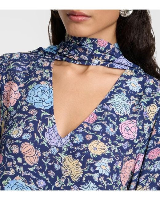 Rixo Blue Ferne Floral Crepe Midi Dress