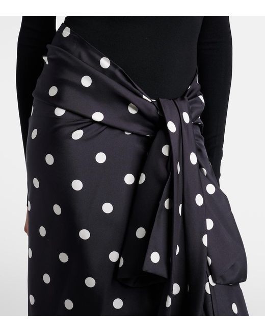 Sportmax Black Polka-Dot Silk Satin Wrap Skirt