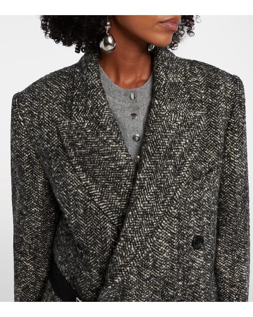 Isabel Marant Black Ebyane Chevron Wool-Blend Tweed Coat