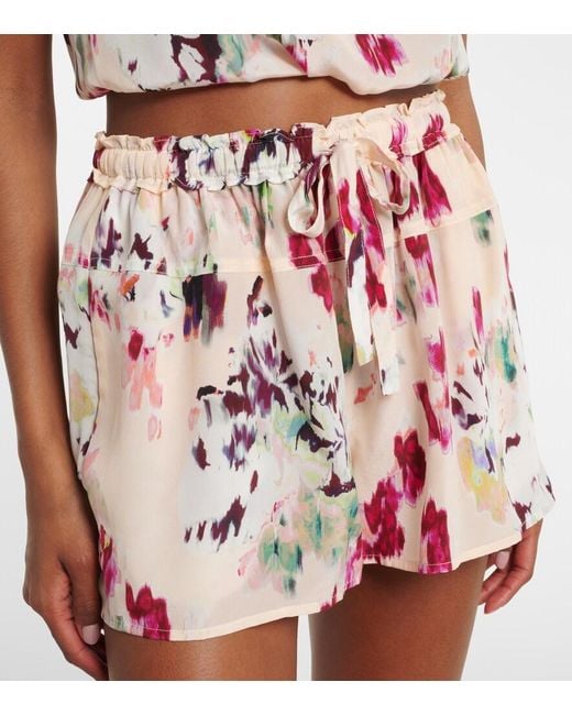 Ulla Johnson Red Aurielle Floral Silk Shorts