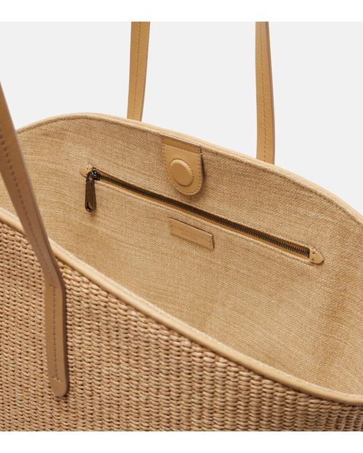 Brunello Cucinelli Natural Monili Leather-Trimmed Raffia-Effect Basket Bag