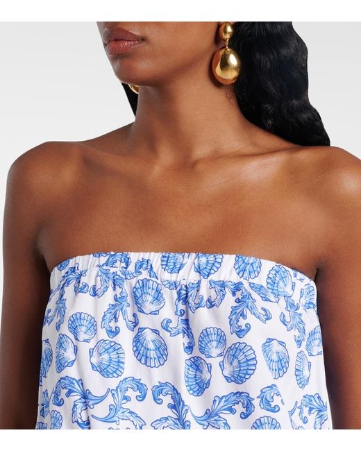 Melissa Odabash Blue Naomi Shirred Cotton Bandeau Jumpsuit