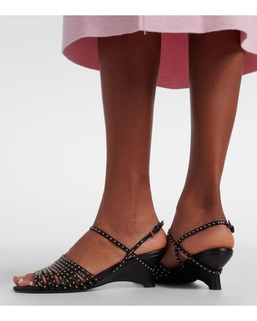 Khaite Black Drew Studded Leather Wedge Sandals