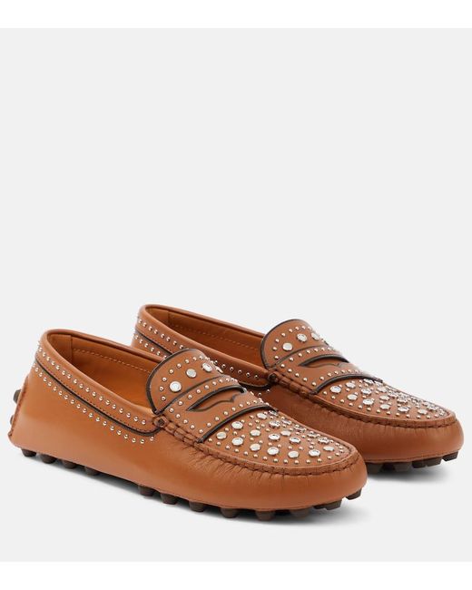 Tod's Brown Gommino Studded Leather Moccasins