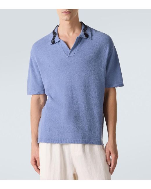 Commas Blue Embroidered Cotton-Blend Polo Shirt for men