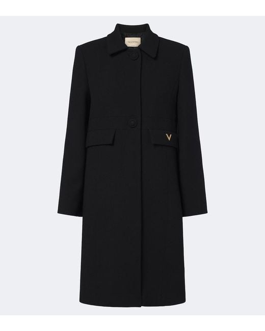 Valentino Black Vgold Virgin Wool Crepe Coat
