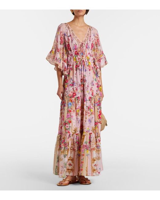 Camilla Red Floral Silk Maxi Dress