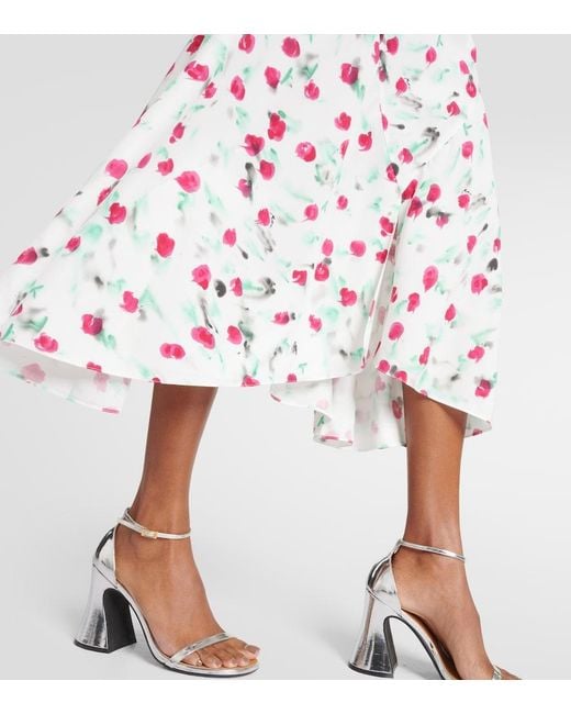 Marni White Floral-Print A-Line Cotton Midi Skirt