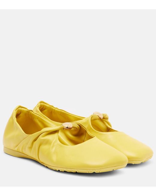 Loewe Yellow Pebble Soft Leather Mary Jane Flats