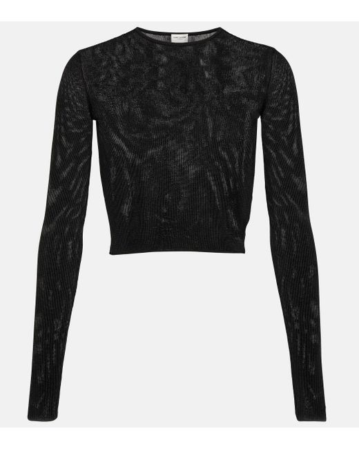 Saint Laurent Black Sheer Cropped Sweater