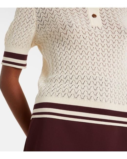 Tory Burch Natural Cotton Pointelle Polo Shirt